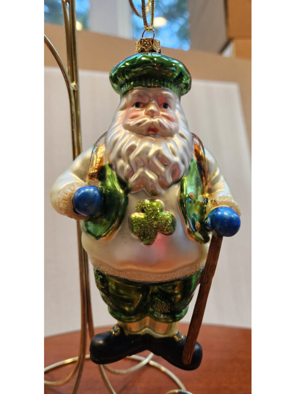 Vintage Irish Santa hiker with walking stick Ornament St Patrick's Day Christmas